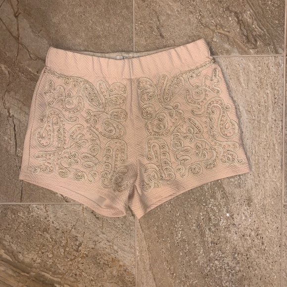 Women’s dressy champagne shorts with pearl detail - Picture 1 of 2